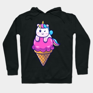 Cute Unicorn On Ice Cream Cone Cartoon Hoodie